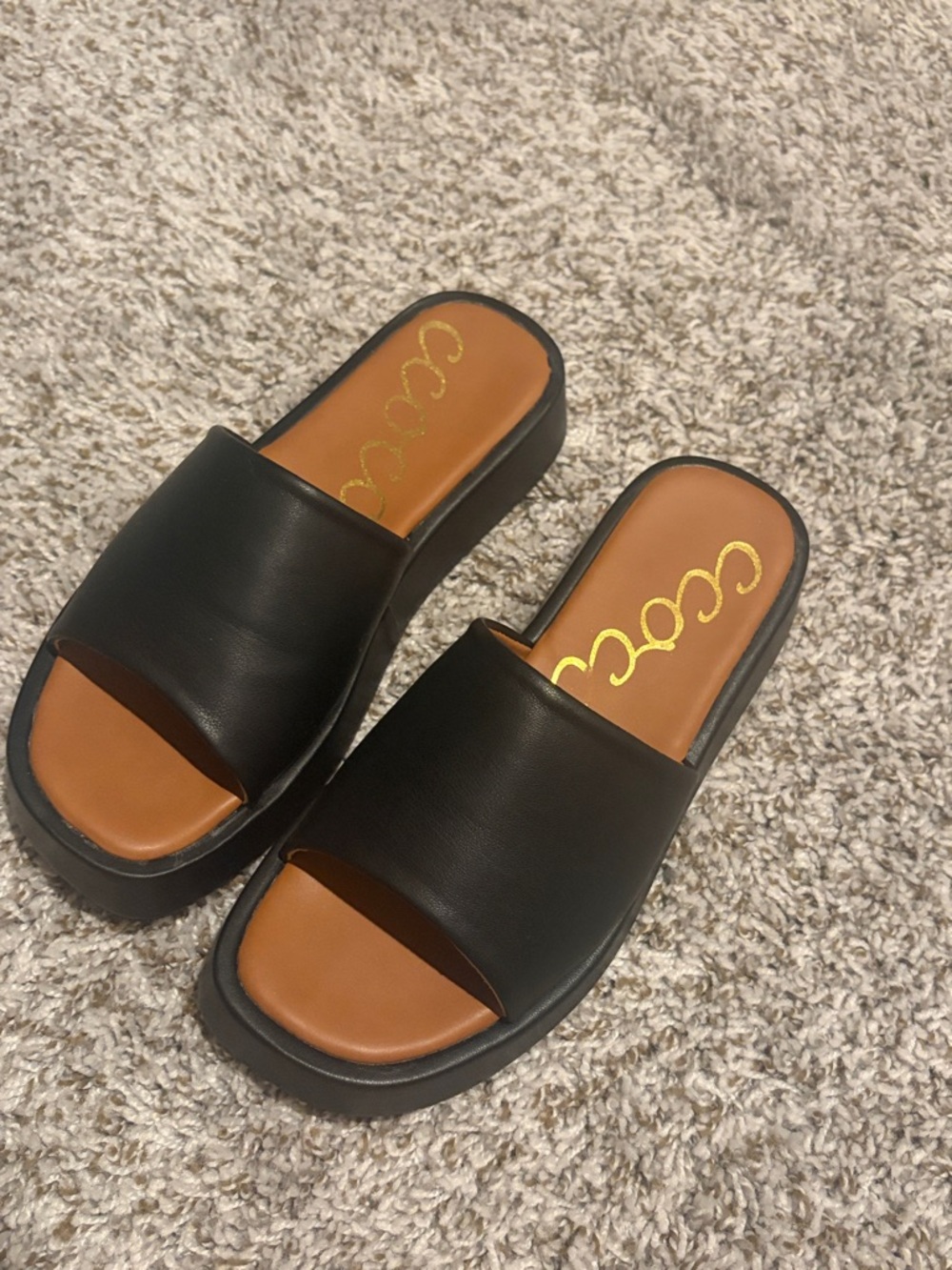 CCOCCI Black Slide Mules with Brown Footbed